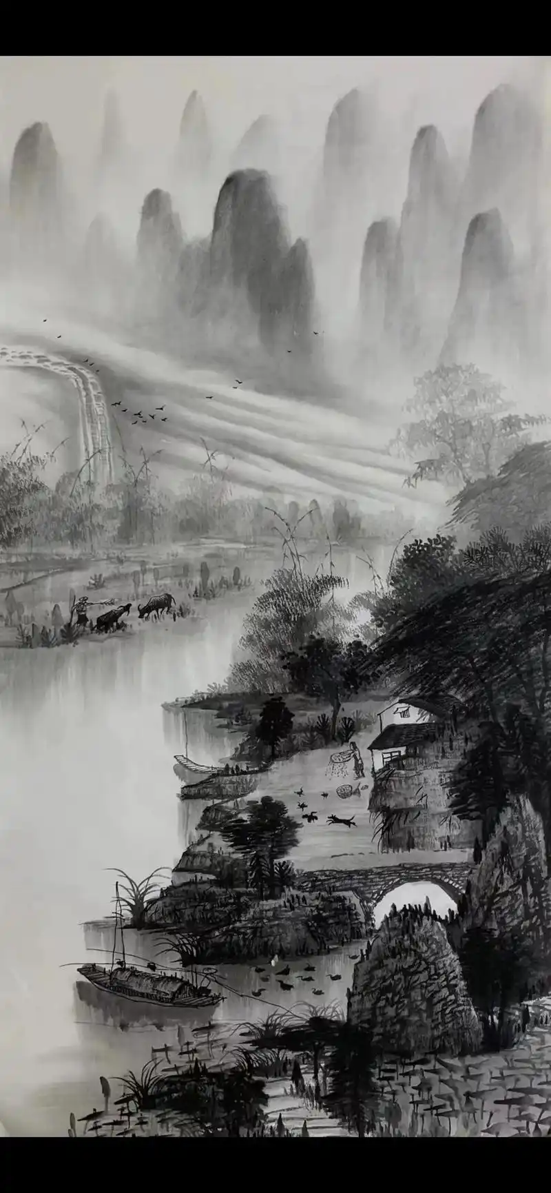 水墨画.桂林山水甲天下.桂林的美是自然的,和谐的,无论是山峦 - 抖音