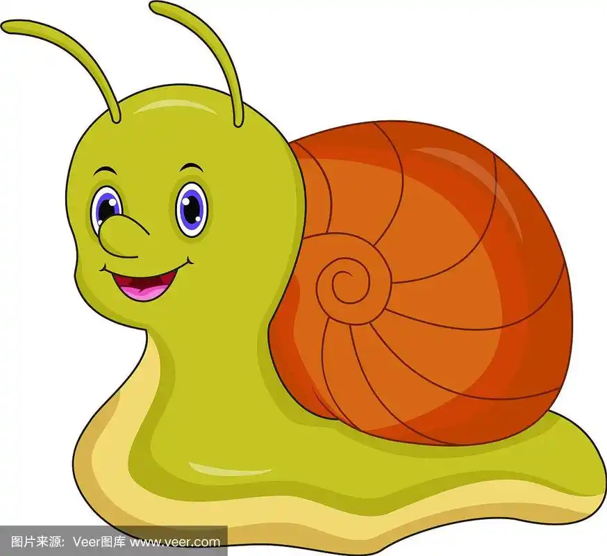 可爱的卡通蜗牛孤立在白色的背景