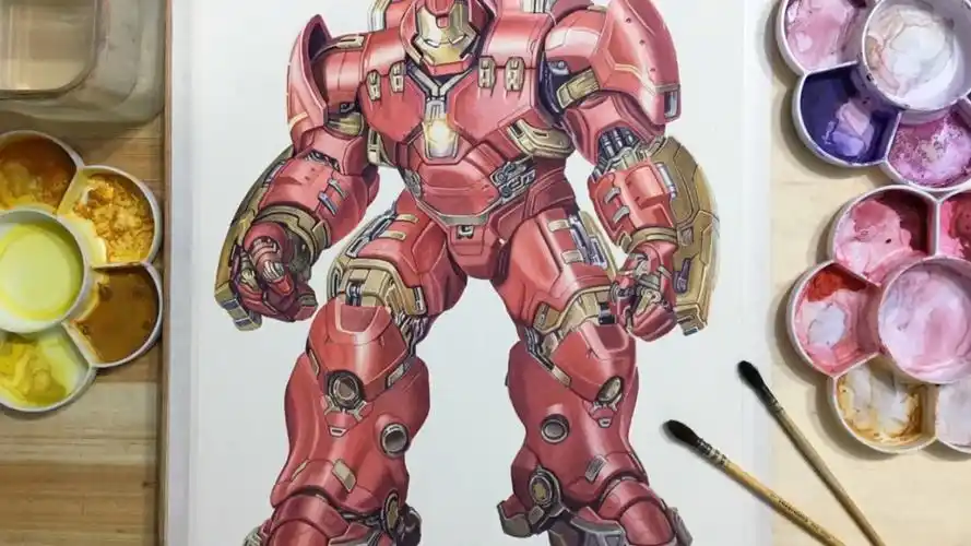 段老师水彩绘画 漫威·钢铁侠【反浩克】