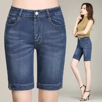 中年女人夏天五分裤高腰五分牛仔裤女夏季外穿大码薄款妈妈40岁5分