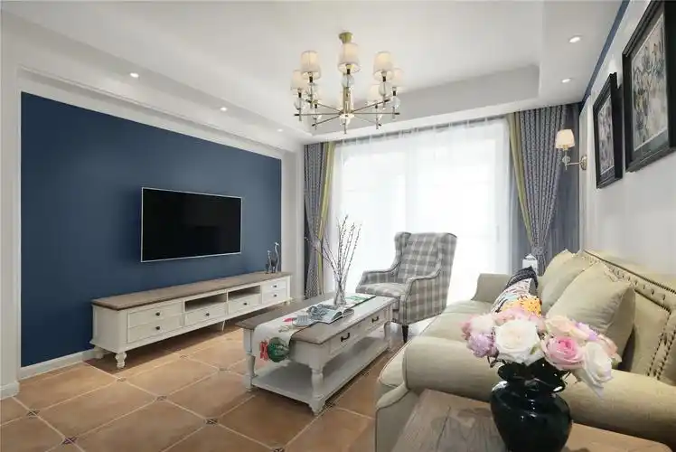 128㎡简约美式客厅电视墙装修效果图