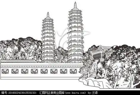 双塔寺手绘简笔画