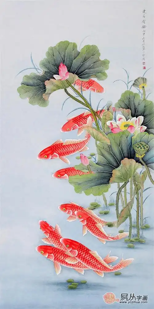 九鱼图客厅挂画风水解析