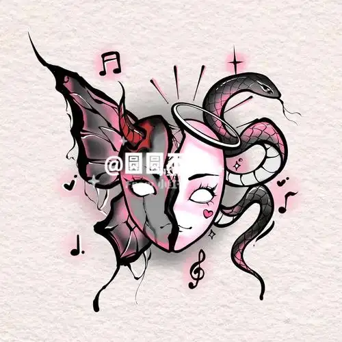 客稿 天使恶魔面具 和 一半蝴蝶一半蛇的 双子座7615纹身 加一些