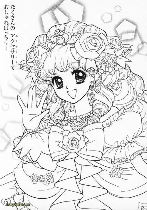 穿着樱花和服的漫画女生涂色填色图片大全-红豆饭小学生简笔画大全