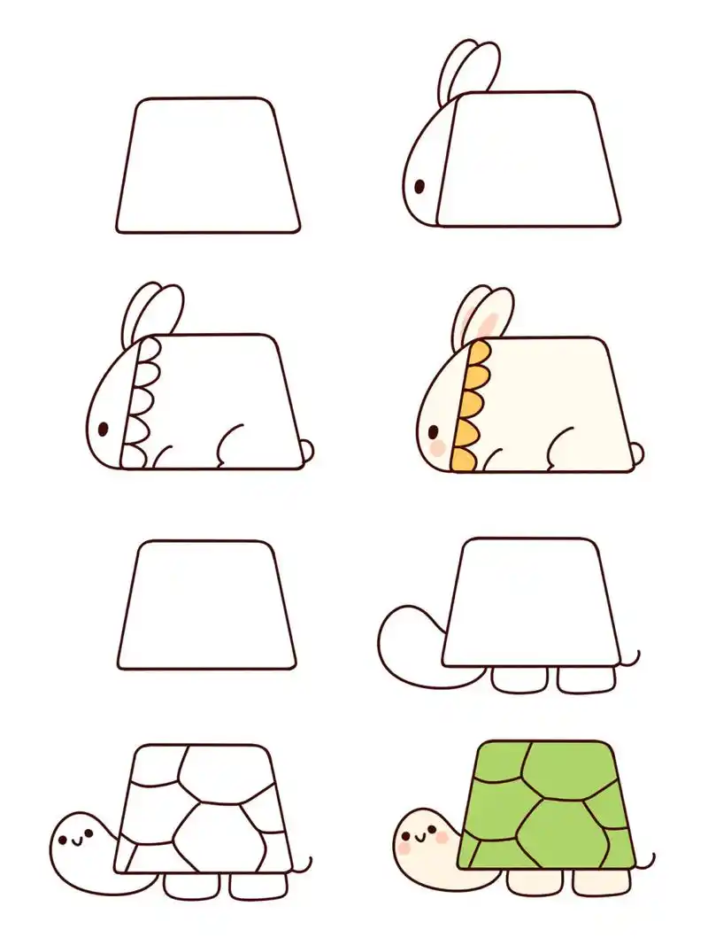 超简单简笔画→用一个梯形画出各种小动物 拯救手残党,以梯形为基础