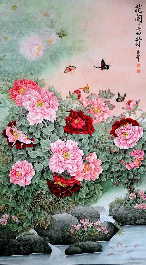 吕萍国画作品花开富贵作者吕萍