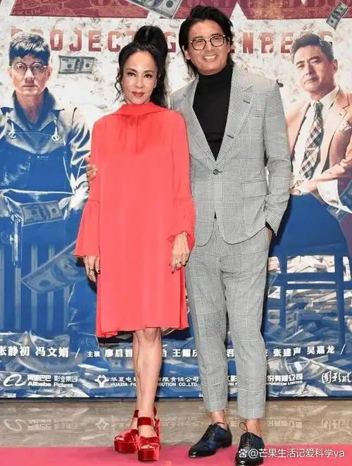 周润发和老婆陈荟莲闪耀登场,鲜红长裙尽显魅力,美貌攀上新巅峰