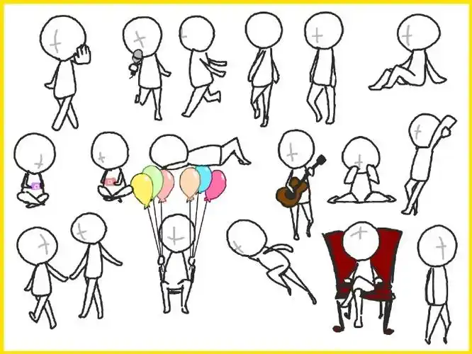 动漫q版小人的pose素材单人和双人的多种互动姿势都很萌哦