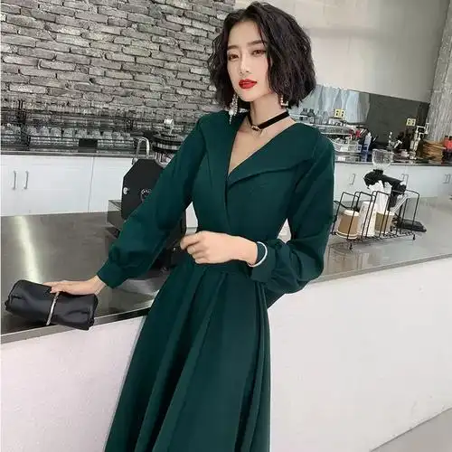 v领宴会气质气场女王平时可穿长款裙高端晚礼服连衣裙女2021新款