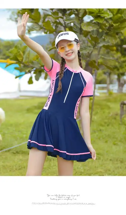 迪士尼旗舰泡温泉度假泳衣女童中大童2022新女孩初中学生泳装少女