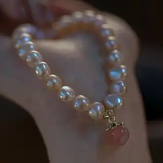 yrye施华洛落世奇粉色淡水珍珠手链手串温柔新款水蜜桃设计感简约情人