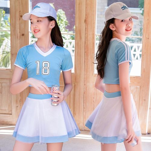 合武(hewu)小学初中生体考训练泳衣两件套女童游泳衣8-14岁女大童分体