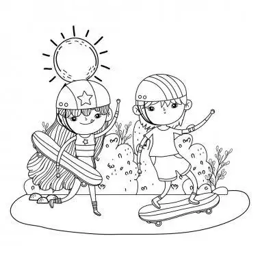 着色的年轻女孩在海滩孩子在沙滩上玩沙子矢量图