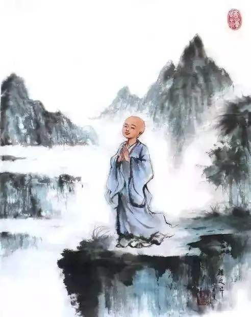 接下来是一组故事图片,小和尚的日常和见闻.