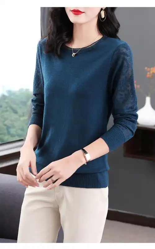 皮尔卡丹高端品牌女装大尺码女装针织衫女春装2022年新款长袖上衣女士