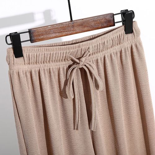 包邮女式春秋薄款冰丝阔腿裤垂感九分裤高腰显瘦弹力大码阔腿裤子