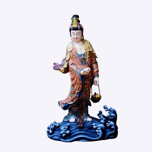 佛像木雕鱼篮观音摆件家居供奉实木木鱼篮观木雕