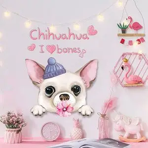可爱卡通吉娃娃动物贴纸少女心ins墙贴女孩卧室房间布置网红装饰