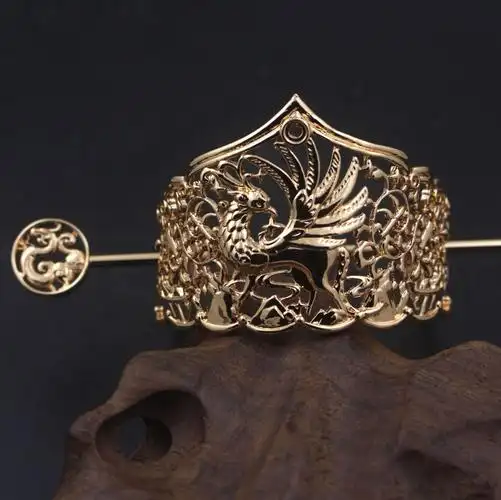 古风铸铜凤凰发冠 男士头冠古装影视道具diy材料配件60*45mm