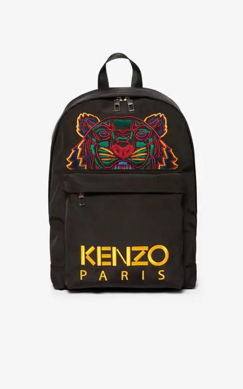 20秋冬 kenzo/高田贤三 男女士黑色经典虎头刺绣大款双肩包 f855sf300