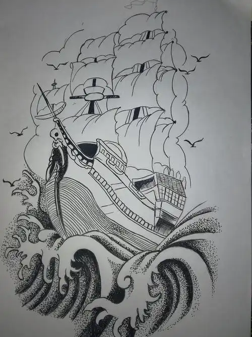 钢笔画--乘风破浪