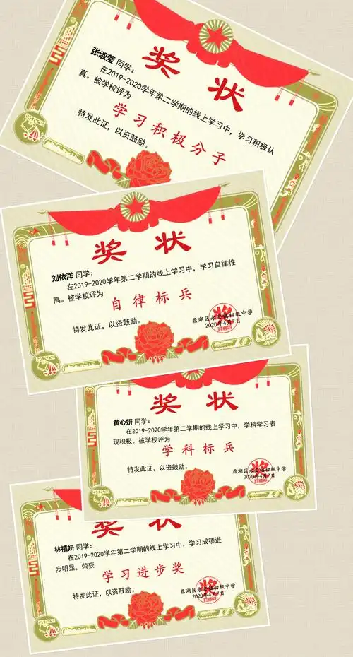 线上学习优秀学生部分奖状