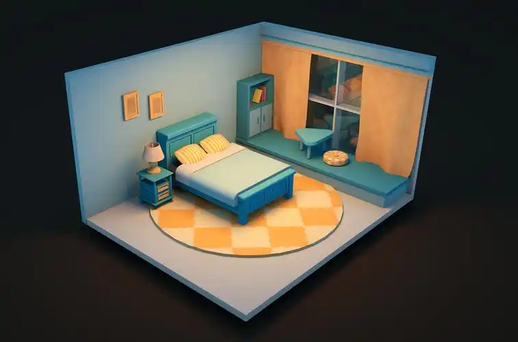卧室小场景c4d立体建模练习|三维|场景|汤姆猫初号机_原创作品-站酷