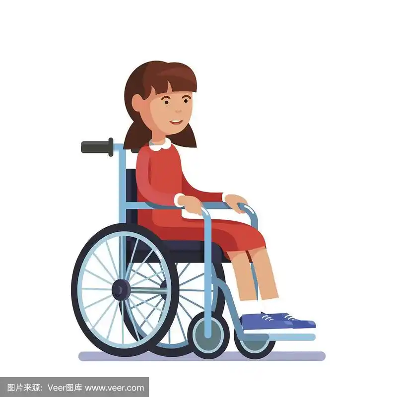 可爱的残疾女孩坐在轮椅上