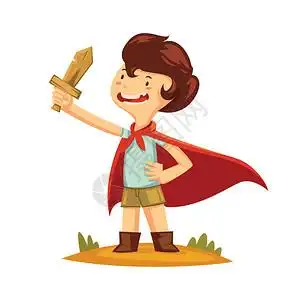 西平海角拿着木的小男孩勇士插画