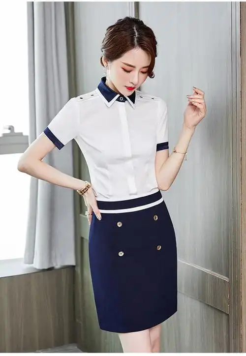 空姐职业套装女夏季短袖衬衫时尚气质面试正装工装工作服两件套裙