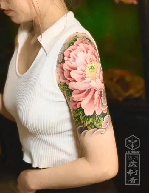 国色天香 牡丹  店内作品#牡丹纹身  #花臂女神  #传统纹身t-t10-04