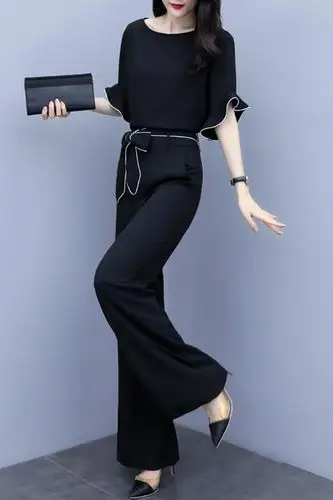 阔腿裤套装女夏新款御姐气质雪纺高腰显瘦洋气时髦休闲两件套