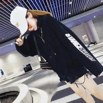 2018秋新款ins连帽卫衣女加绒加厚韩版宽松原宿风长袖外套 黑色加绒