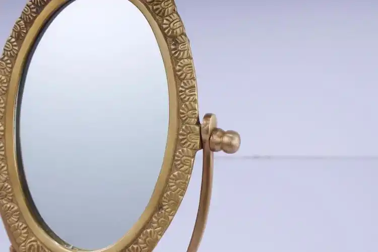 印度黄铜浮雕铜镜梳妆化妆镜纯铜欧式轻奢装饰品摆件