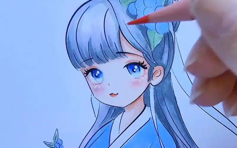 马克笔动漫古风 蓝莓拟人