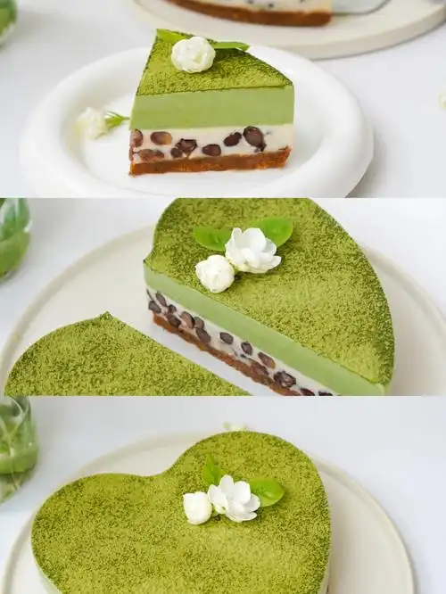 抹茶蜜豆芝士蛋糕免烤甜品60夏日一抹绿