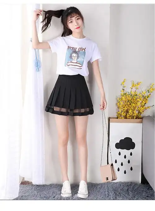 拼接百褶裙短裙女学生裙子白色半截纱裙2020新款夏天a字高腰半身 白色