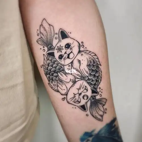 星座系列猫系双鱼座纹身