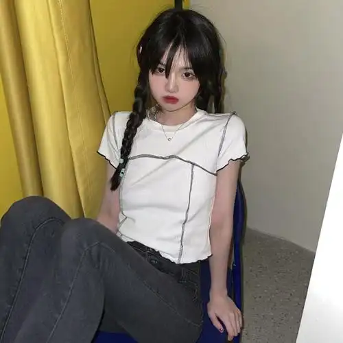 小款短袖ins潮女bm风设计感小众辣妹上衣夏季高腰露脐短款白色t恤