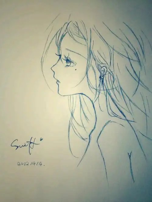 简笔画 手绘 素描 线稿 700932 竖版 竖屏忧郁女孩简笔画女生头像大