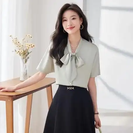 短袖雪纺衬衫女长袖女士气质正装夏季薄款设计感上衣洋气职业套