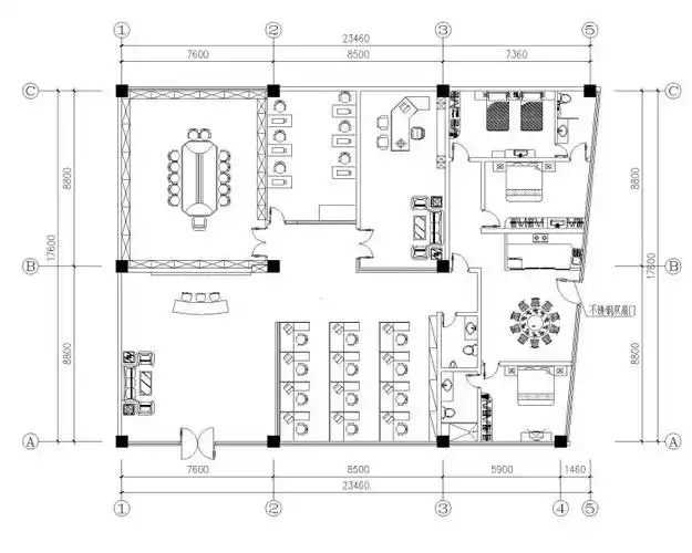 cad2000本资料为某办公室精装饰装修全套cad施工图纸  办公室平面图