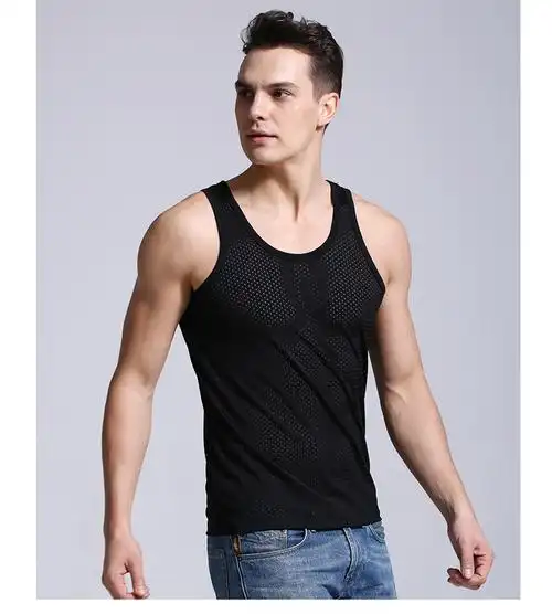 镂空男士吊带背心 夏季修身透气男式背心圆领男士运动透气速干衣
