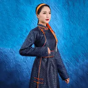 传统女士蒙古袍生活装蒙古族特色民族服饰写真拍摄舞蹈演出服长裙