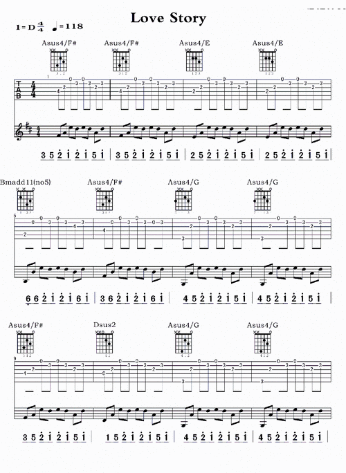 love story 吉他独奏曲 吉他谱 和弦谱