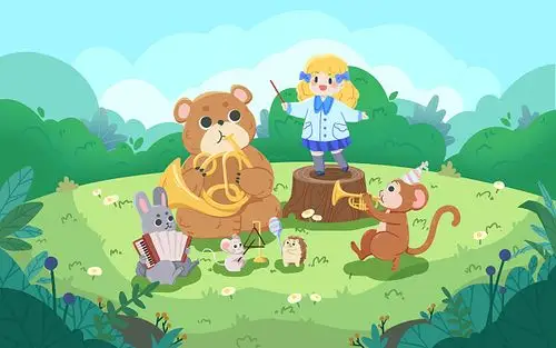 动物森林音乐会卡通儿童音乐插画