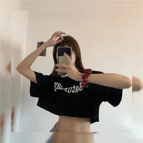 街头劲舞火辣风格女装露腰跳舞衣服辣妹女团风超短款露脐t恤上衣乳