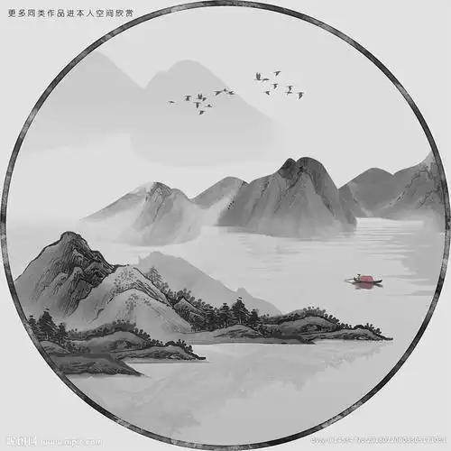 圆形山水画装饰画图片