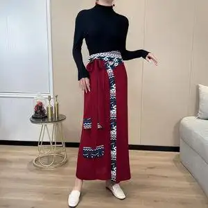 酒红色藏裙民族风女半身裙长裙百搭穿法一片式棉麻中国风裙子藏装